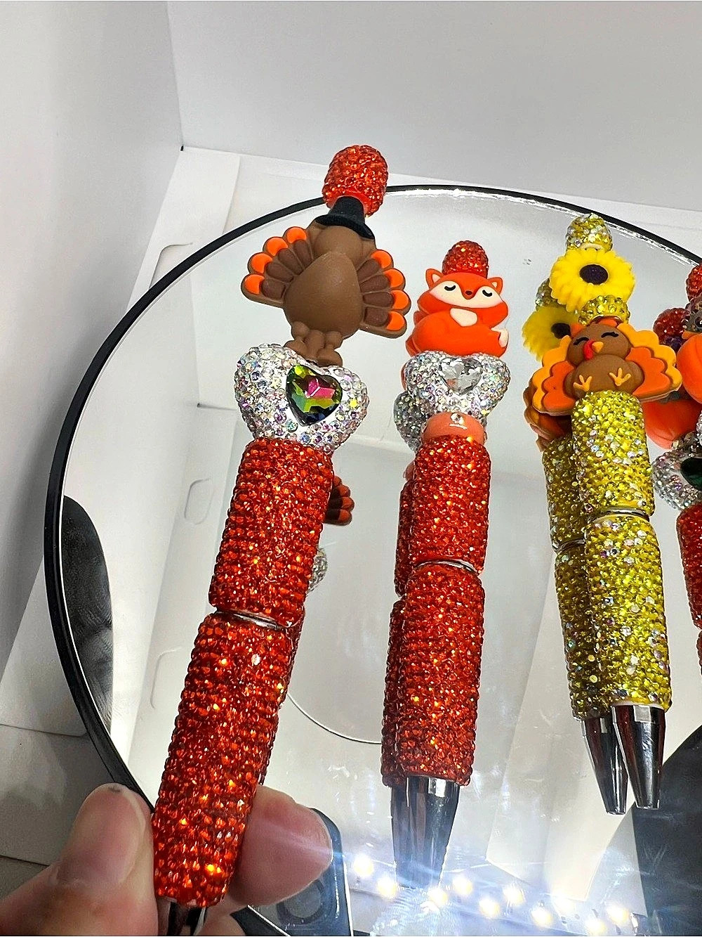 Rhinestone Pens Fall Thanksgiving Bling Pens Turkey Fox Pumpkin Sunflower Sparkl - Picture 5 of 11